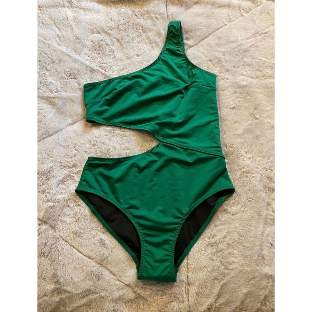 B FYNE Green One Shoulder Cutout One Piece Swimsuit Medium